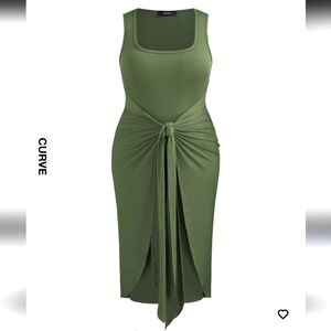 CIDER CURVE 😍Olive Green Knot Front Dress 0XL